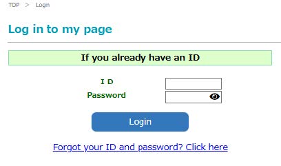 受講する言語で英語を選択した場合のログイン画面を表示.　全て英語で表記される.